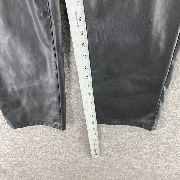New Eden Pants Women 2 Black Super High Rise 90's Straight Sofia Faux Leather - Picture 8 of 13